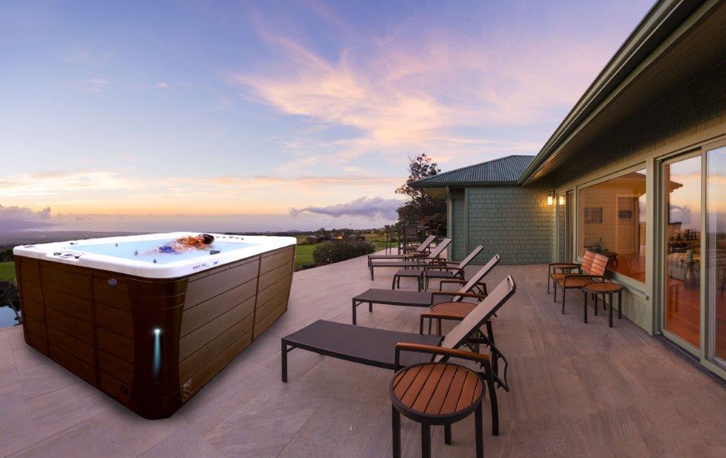 Cal Spas hot tub set into a finished outdoor living space